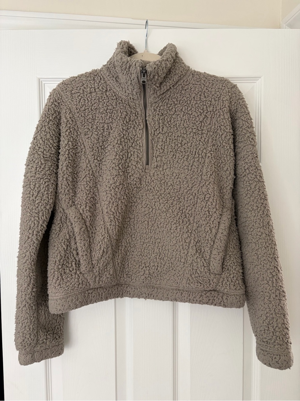 Abercrombie & Fitch Taupe Sherpa Quarter-Zip Jacket “Soft AF” XS